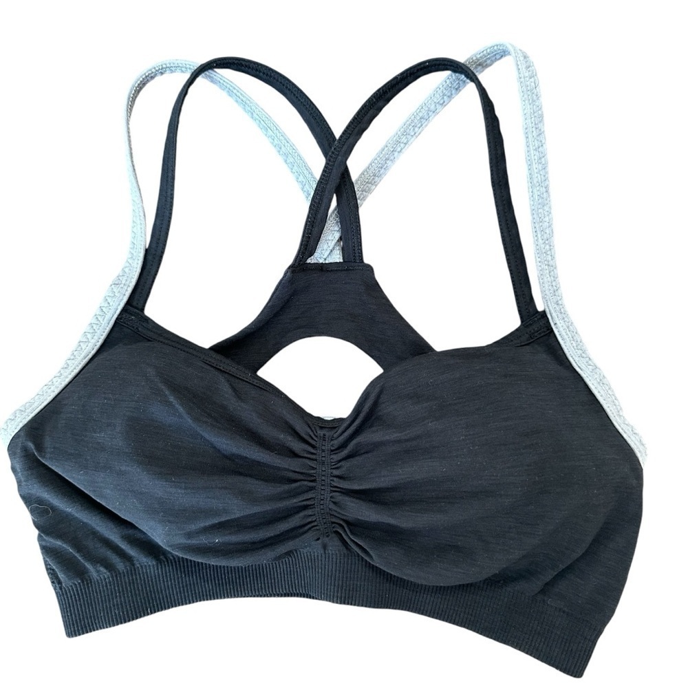 Athleta Double Strap Black T-Back Sports Bra, Medium Impact, size M
